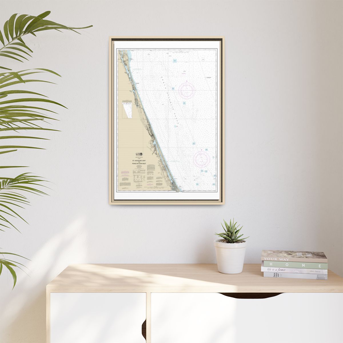 Chart 11486 St. Augustine Light to Ponce de Leon Inlet - NOAA Nautical Chart Floating Frame Canvas | 20" x 30" | 24" x 36" | 32" x 48" - Natural context-1