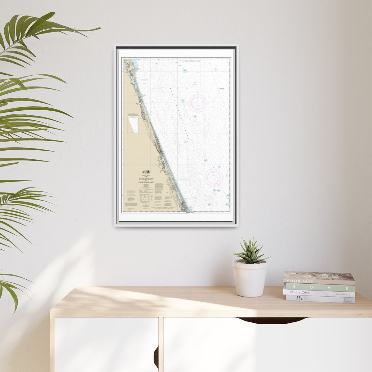 Chart 11486 St. Augustine Light to Ponce de Leon Inlet - NOAA Nautical Chart Floating Frame Canvas | 20" x 30" | 24" x 36" | 32" x 48" - White context-1