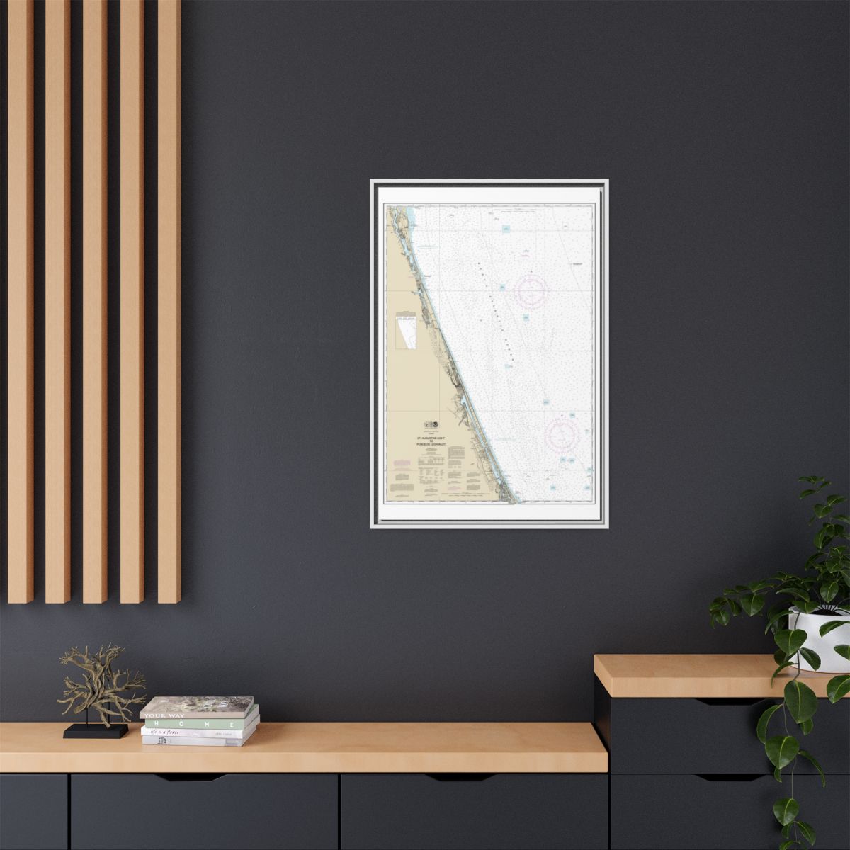 Chart 11486 St. Augustine Light to Ponce de Leon Inlet - NOAA Nautical Chart Floating Frame Canvas | 20" x 30" | 24" x 36" | 32" x 48" - White context-2