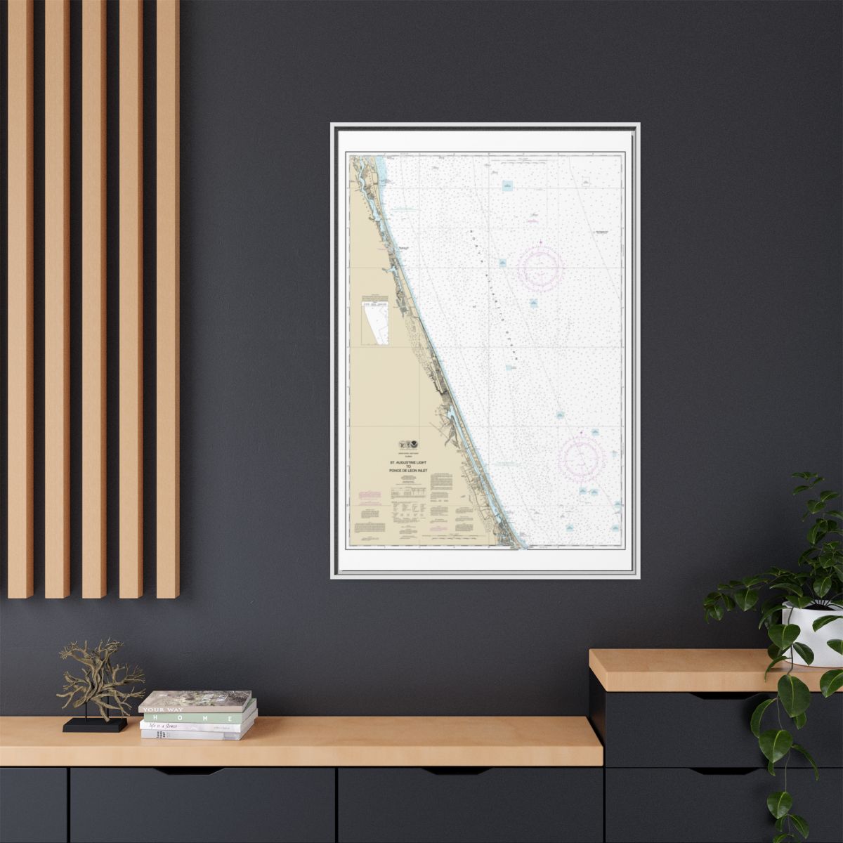 Chart 11486 St. Augustine Light to Ponce de Leon Inlet - NOAA Nautical Chart Floating Frame Canvas | 20" x 30" | 24" x 36" | 32" x 48" - White context-2