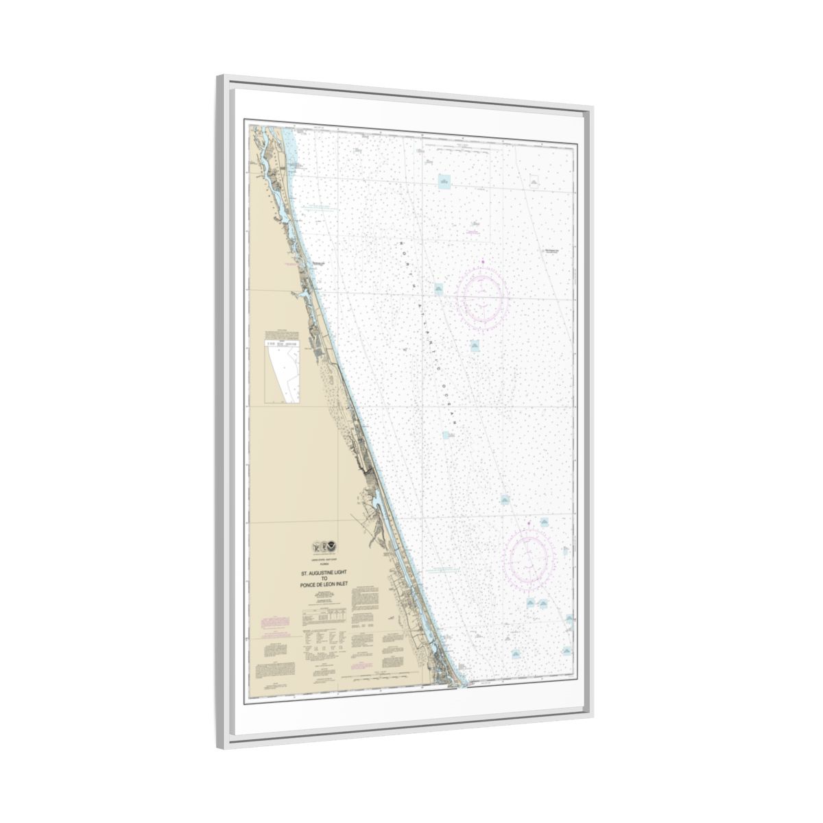 Chart 11486 St. Augustine Light to Ponce de Leon Inlet - NOAA Nautical Chart Floating Frame Canvas | 20" x 30" | 24" x 36" | 32" x 48" - White side
