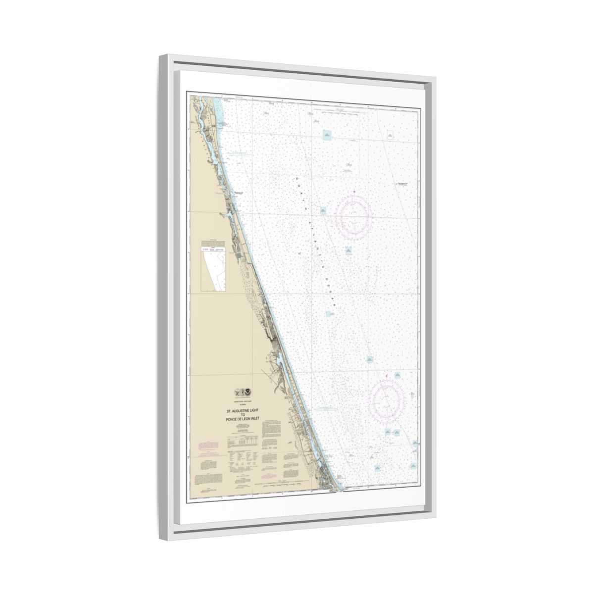 Chart 11486 St. Augustine Light to Ponce de Leon Inlet - NOAA Nautical Chart Floating Frame Canvas | 20" x 30" | 24" x 36" | 32" x 48" - White side