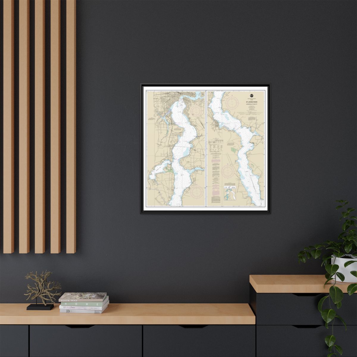 Chart 11492 St. John's River Jacksonville to Racy Point - NOAA Nautical Chart Floating Frame Canvas | 32" x 32" - Black context-2