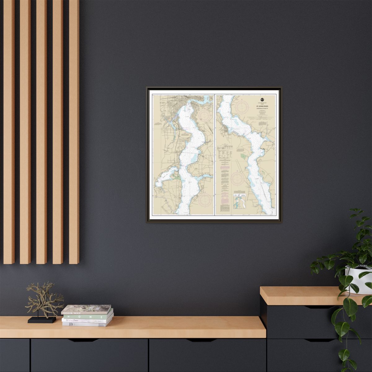 Chart 11492 St. John's River Jacksonville to Racy Point - NOAA Nautical Chart Floating Frame Canvas | 32" x 32" - Espresso context-2