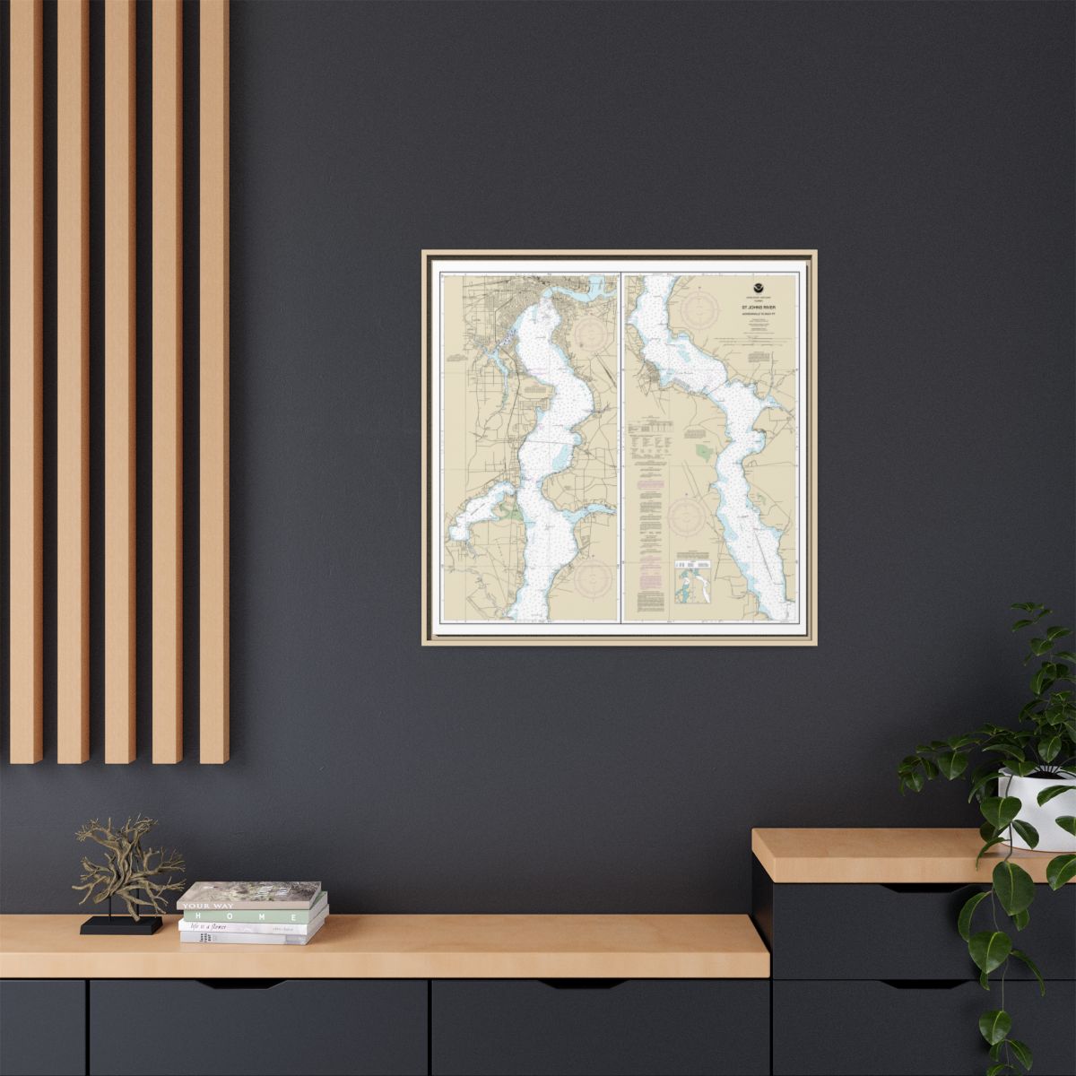 Chart 11492 St. John's River Jacksonville to Racy Point - NOAA Nautical Chart Floating Frame Canvas | 32" x 32" - Natural context-2