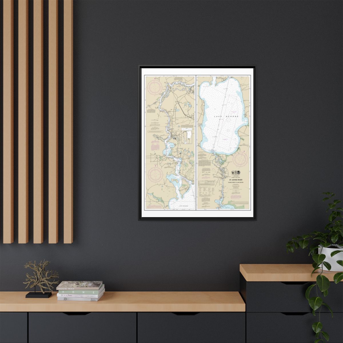 Chart 11495 St. Johns River Dunns Creek to Lake Dexter - NOAA Nautical Chart Floating Frame Canvas | 24" x 32" | 30" x 40" - Black context-2