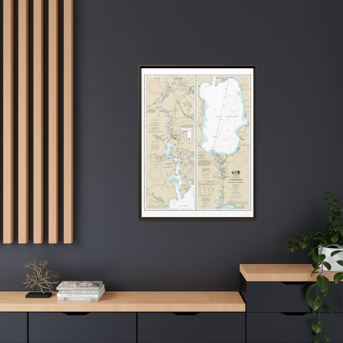 Chart 11495 St. Johns River Dunns Creek to Lake Dexter - NOAA Nautical Chart Floating Frame Canvas | 24" x 32" | 30" x 40" - Espresso context-2