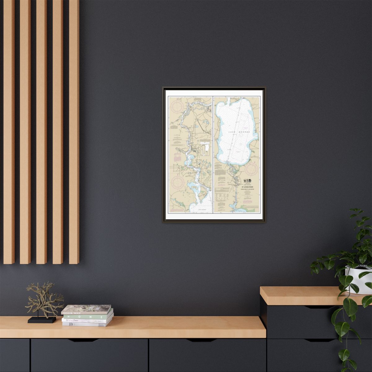 Chart 11495 St. Johns River Dunns Creek to Lake Dexter - NOAA Nautical Chart Floating Frame Canvas | 24" x 32" | 30" x 40" - Espresso context-2