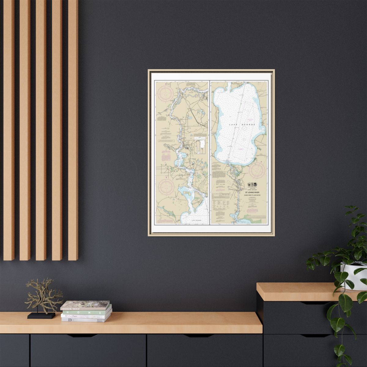 Chart 11495 St. Johns River Dunns Creek to Lake Dexter - NOAA Nautical Chart Floating Frame Canvas | 24" x 32" | 30" x 40" - Natural context-2