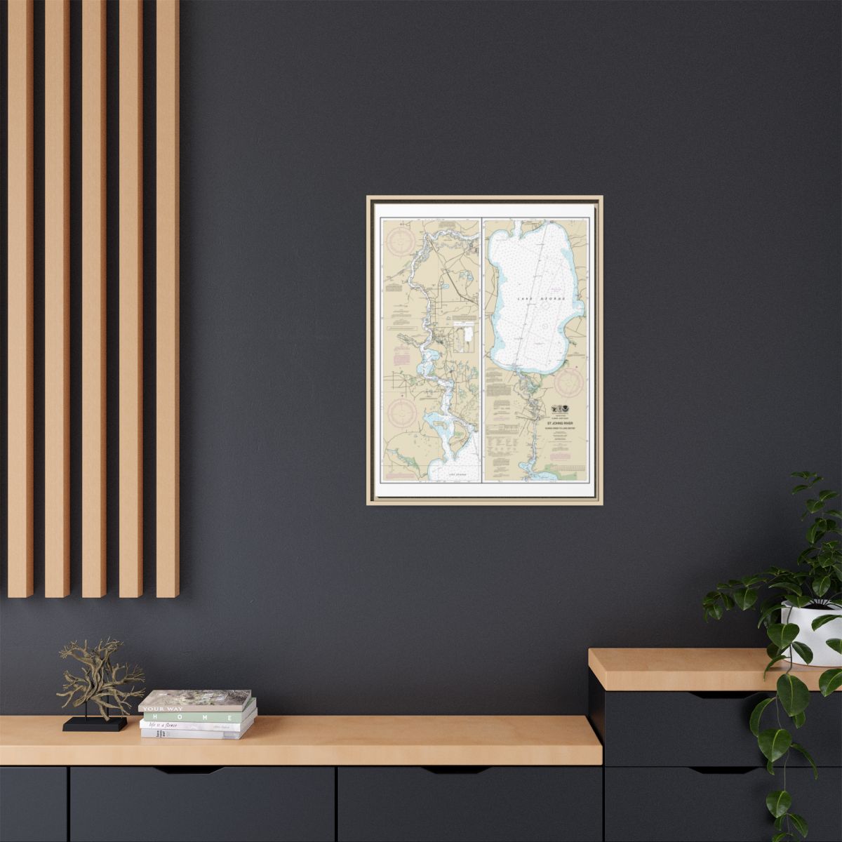 Chart 11495 St. Johns River Dunns Creek to Lake Dexter - NOAA Nautical Chart Floating Frame Canvas | 24" x 32" | 30" x 40" - Natural context-2