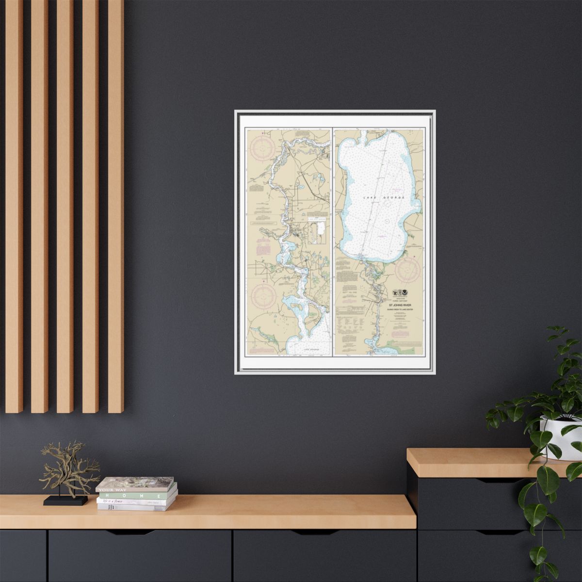 Chart 11495 St. Johns River Dunns Creek to Lake Dexter - NOAA Nautical Chart Floating Frame Canvas | 24" x 32" | 30" x 40" - White context-2