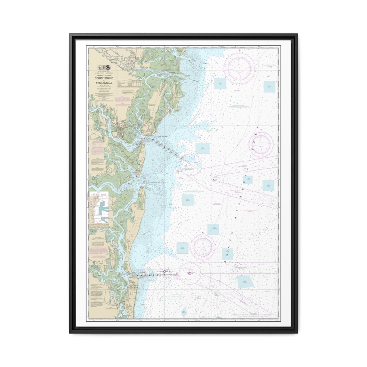 Chart 11502 Doboy Sound to Fernandina - NOAA Nautical Chart Floating Frame Canvas | 24" x 32" | 30" x 40" - Black front