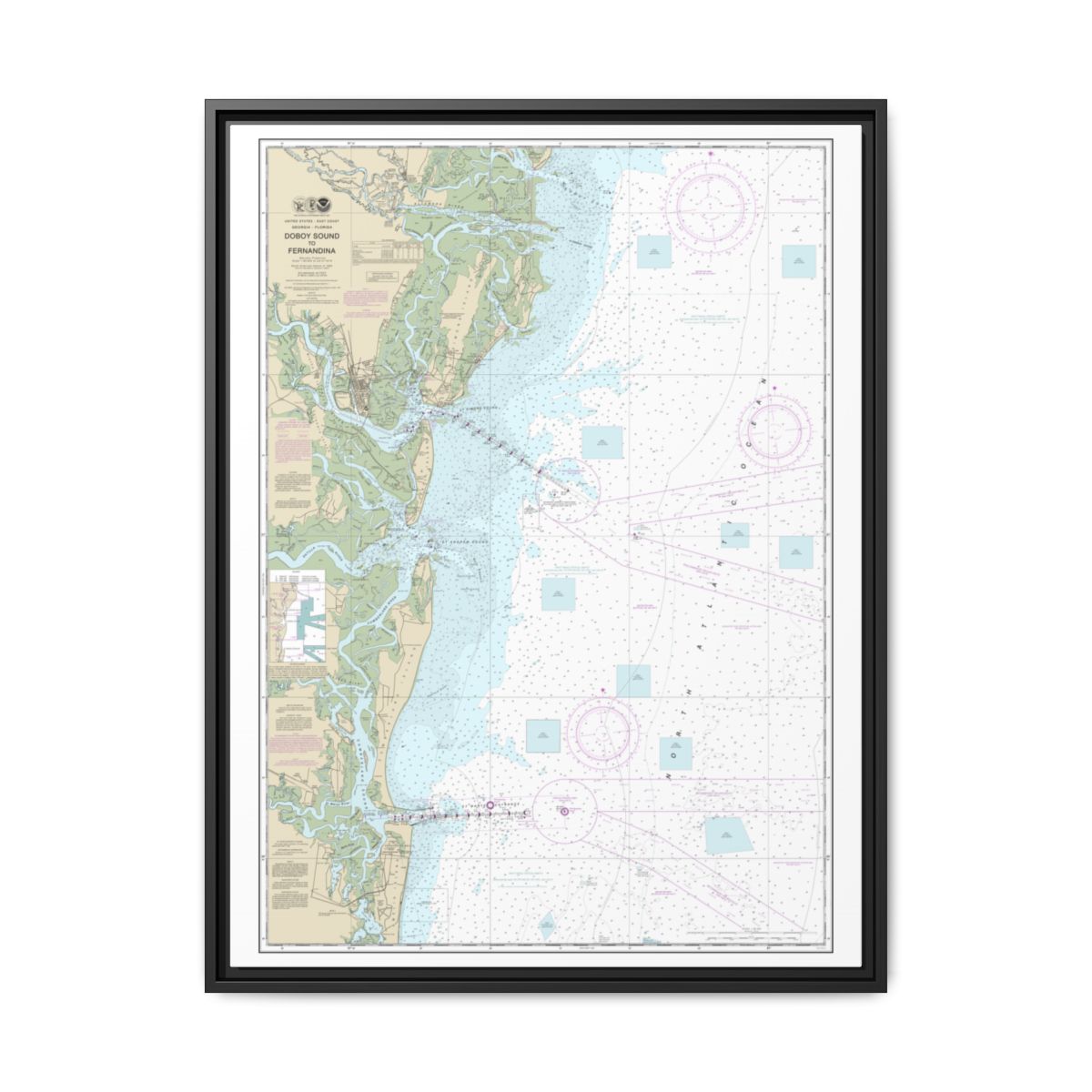 Chart 11502 Doboy Sound to Fernandina - NOAA Nautical Chart Floating Frame Canvas | 24" x 32" | 30" x 40" - Black front