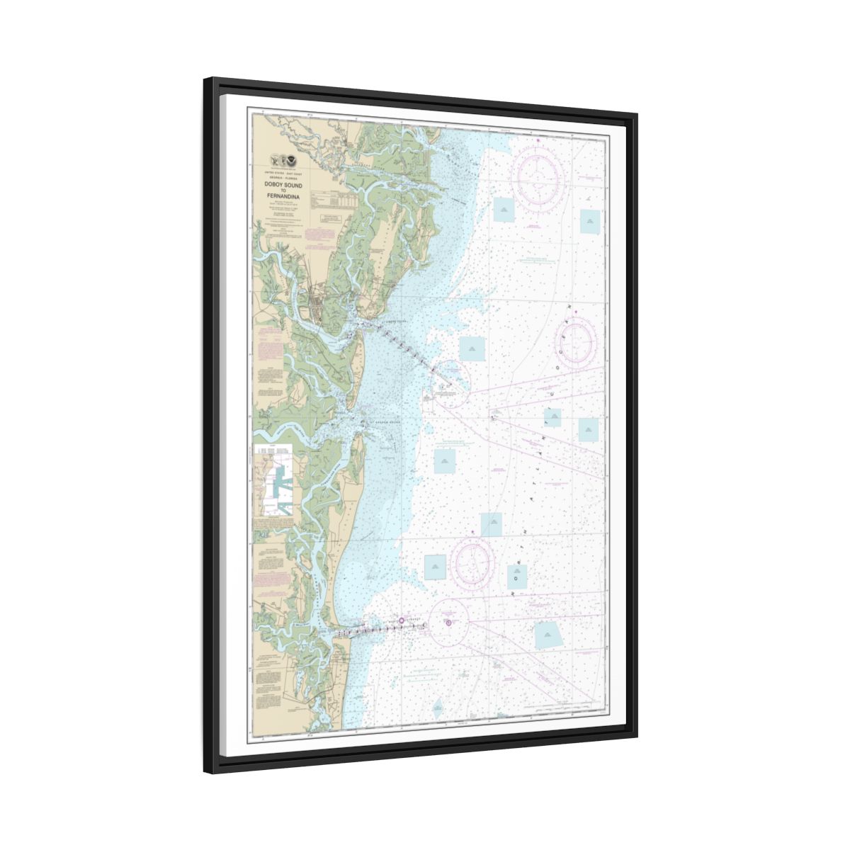 Chart 11502 Doboy Sound to Fernandina - NOAA Nautical Chart Floating Frame Canvas | 24" x 32" | 30" x 40" - Black side