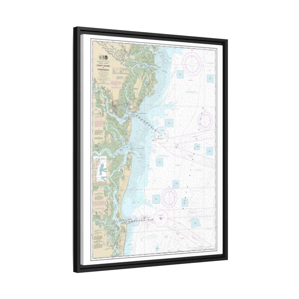 Chart 11502 Doboy Sound to Fernandina - NOAA Nautical Chart Floating Frame Canvas | 24" x 32" | 30" x 40" - Black side
