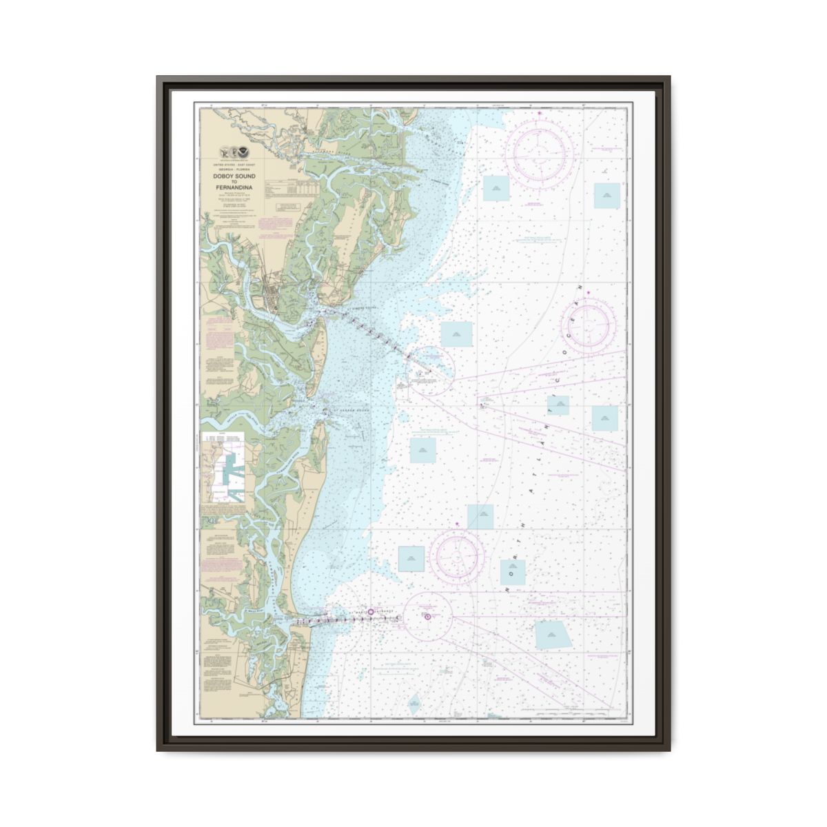 Chart 11502 Doboy Sound to Fernandina - NOAA Nautical Chart Floating Frame Canvas | 24" x 32" | 30" x 40" - Espresso front