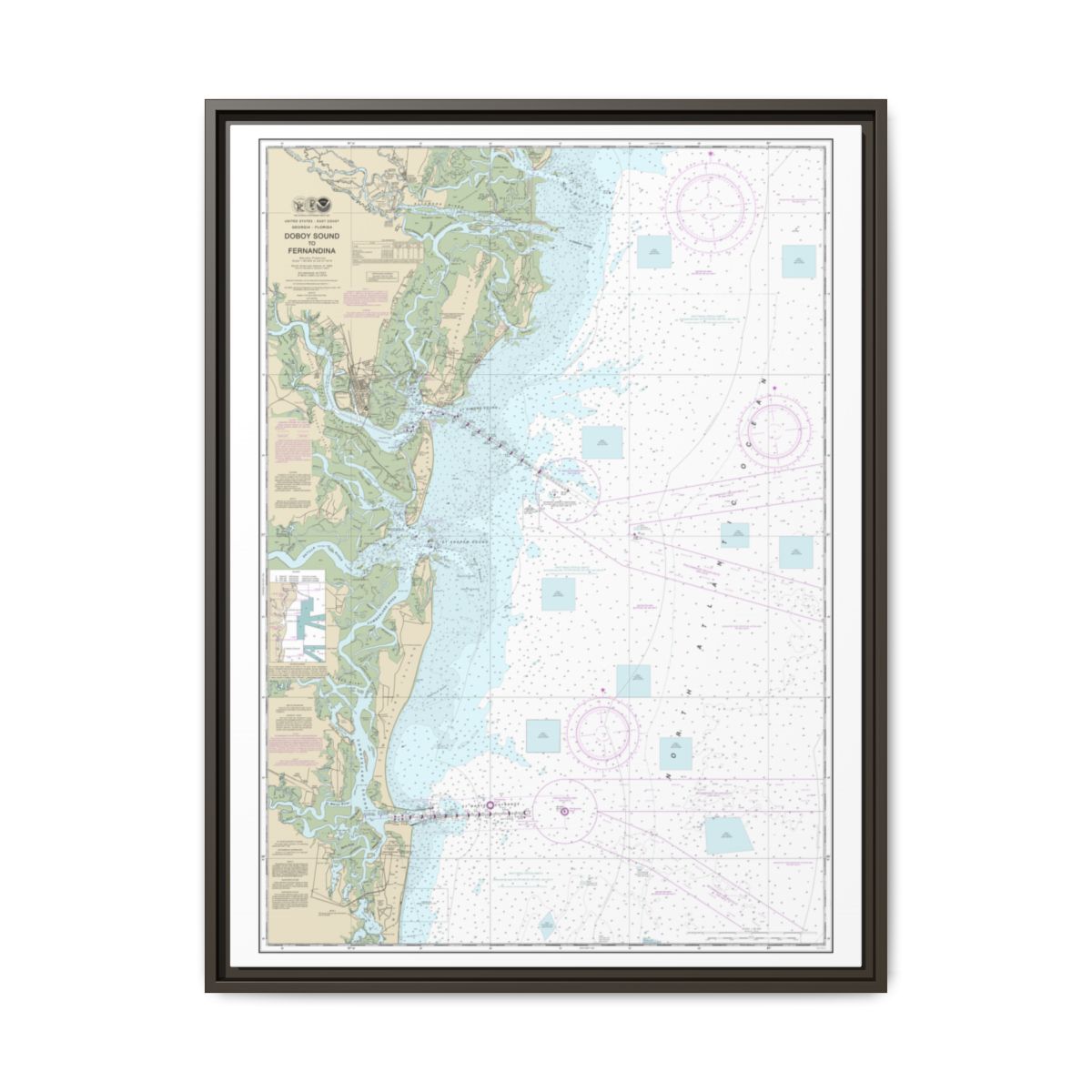 Chart 11502 Doboy Sound to Fernandina - NOAA Nautical Chart Floating Frame Canvas | 24" x 32" | 30" x 40" - Espresso front