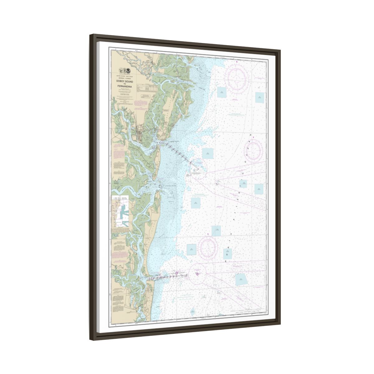 Chart 11502 Doboy Sound to Fernandina - NOAA Nautical Chart Floating Frame Canvas | 24" x 32" | 30" x 40" - Espresso side