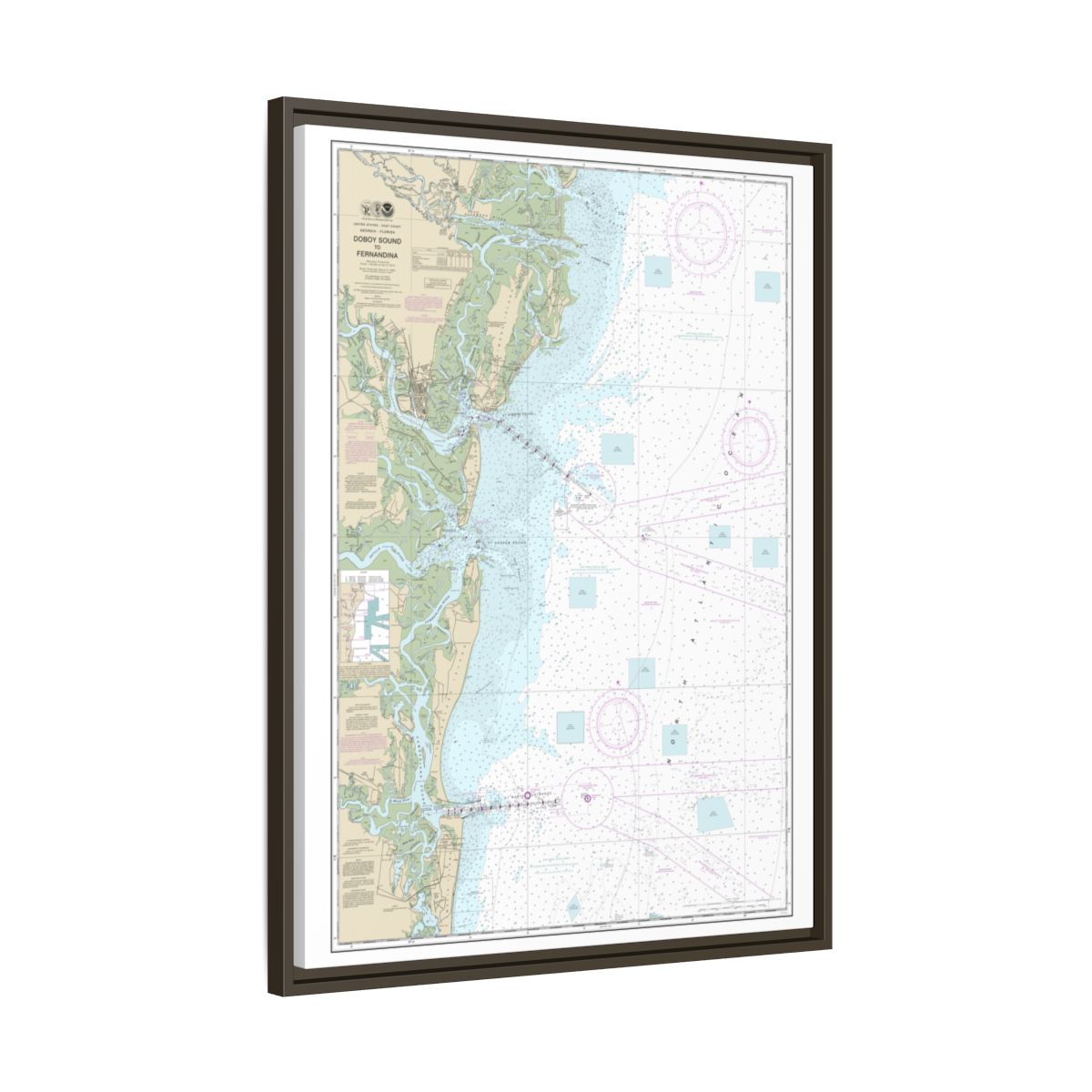 Chart 11502 Doboy Sound to Fernandina - NOAA Nautical Chart Floating Frame Canvas | 24" x 32" | 30" x 40" - Espresso side