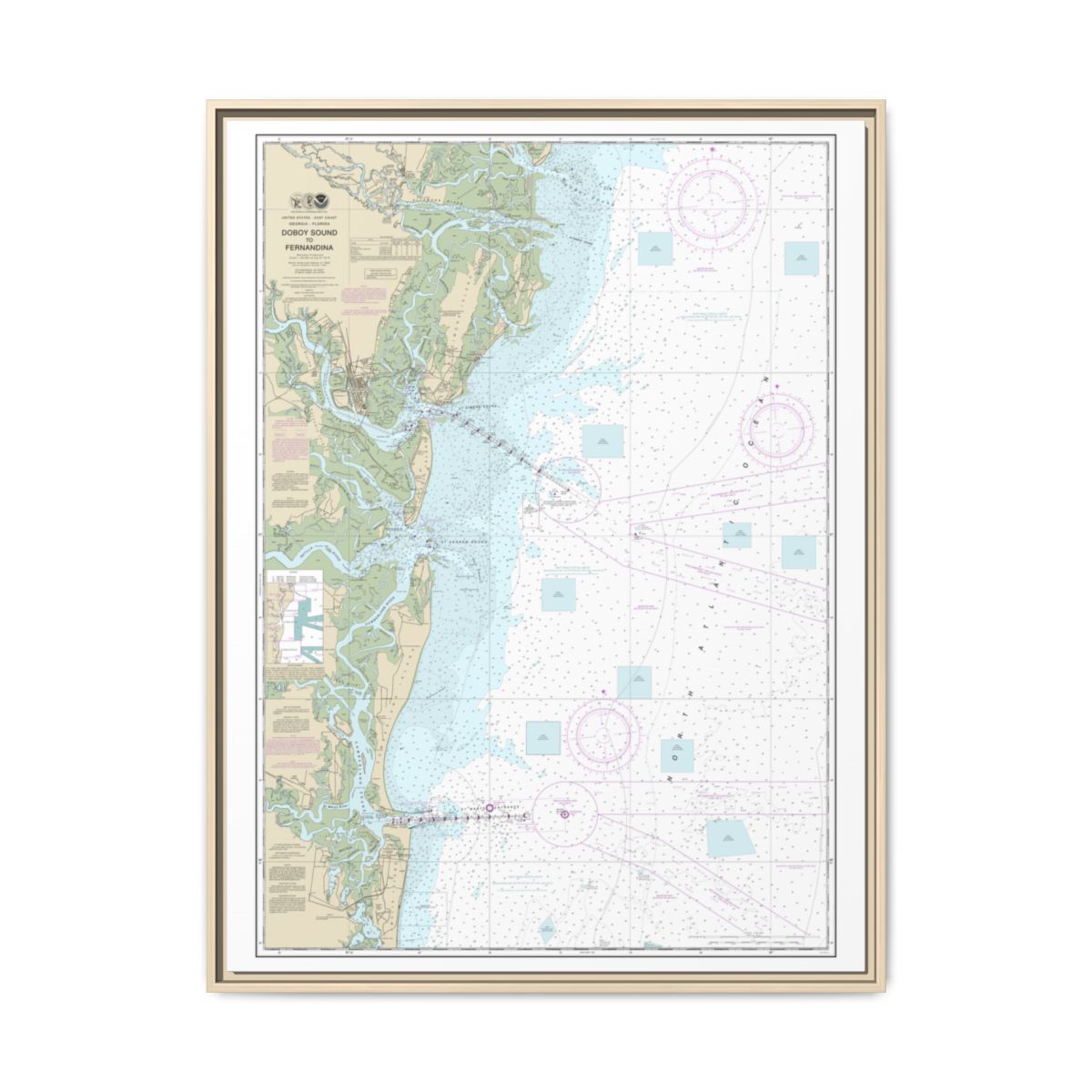 Chart 11502 Doboy Sound to Fernandina - NOAA Nautical Chart Floating Frame Canvas | 24" x 32" | 30" x 40" - Natural front
