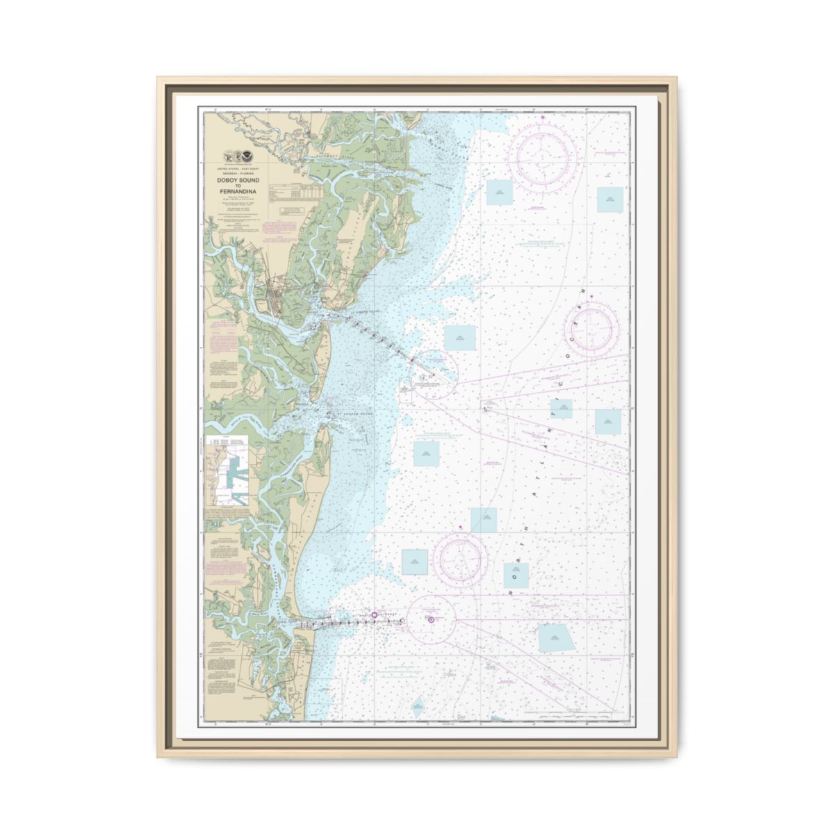 Chart 11502 Doboy Sound to Fernandina - NOAA Nautical Chart Floating Frame Canvas | 24" x 32" | 30" x 40" - Natural front