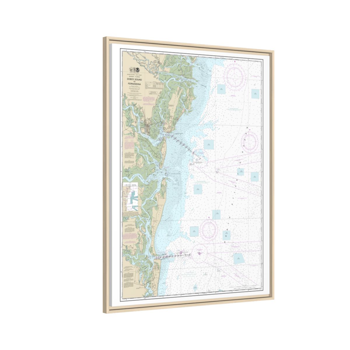 Chart 11502 Doboy Sound to Fernandina - NOAA Nautical Chart Floating Frame Canvas | 24" x 32" | 30" x 40" - Natural side