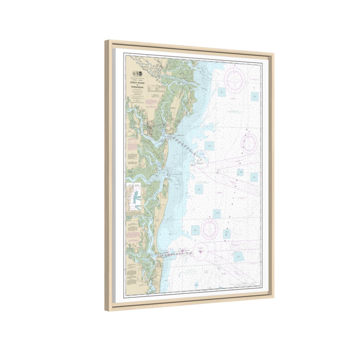 Chart 11502 Doboy Sound to Fernandina - NOAA Nautical Chart Floating Frame Canvas | 24" x 32" | 30" x 40" - Natural side
