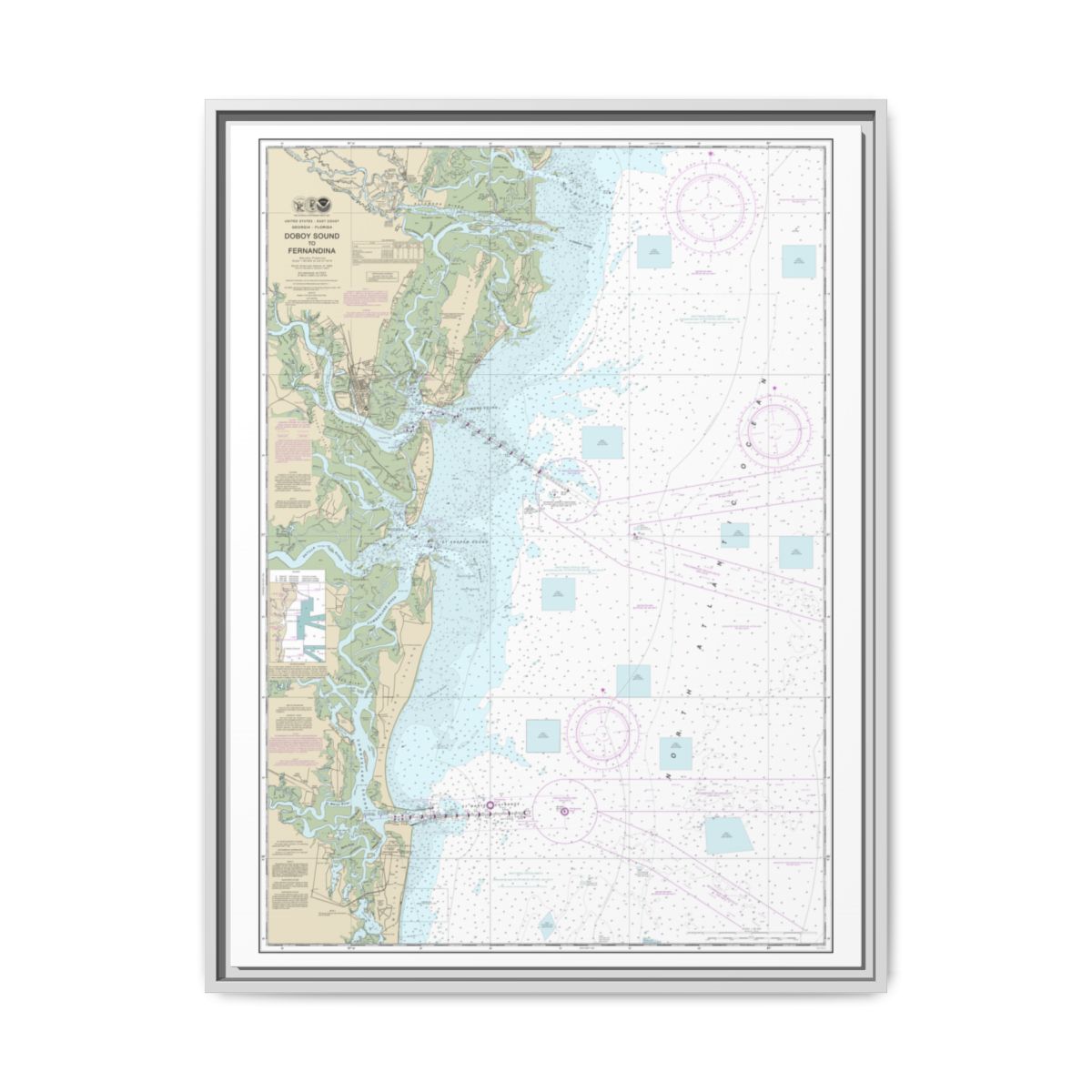 Chart 11502 Doboy Sound to Fernandina - NOAA Nautical Chart Floating Frame Canvas | 24" x 32" | 30" x 40" - White front