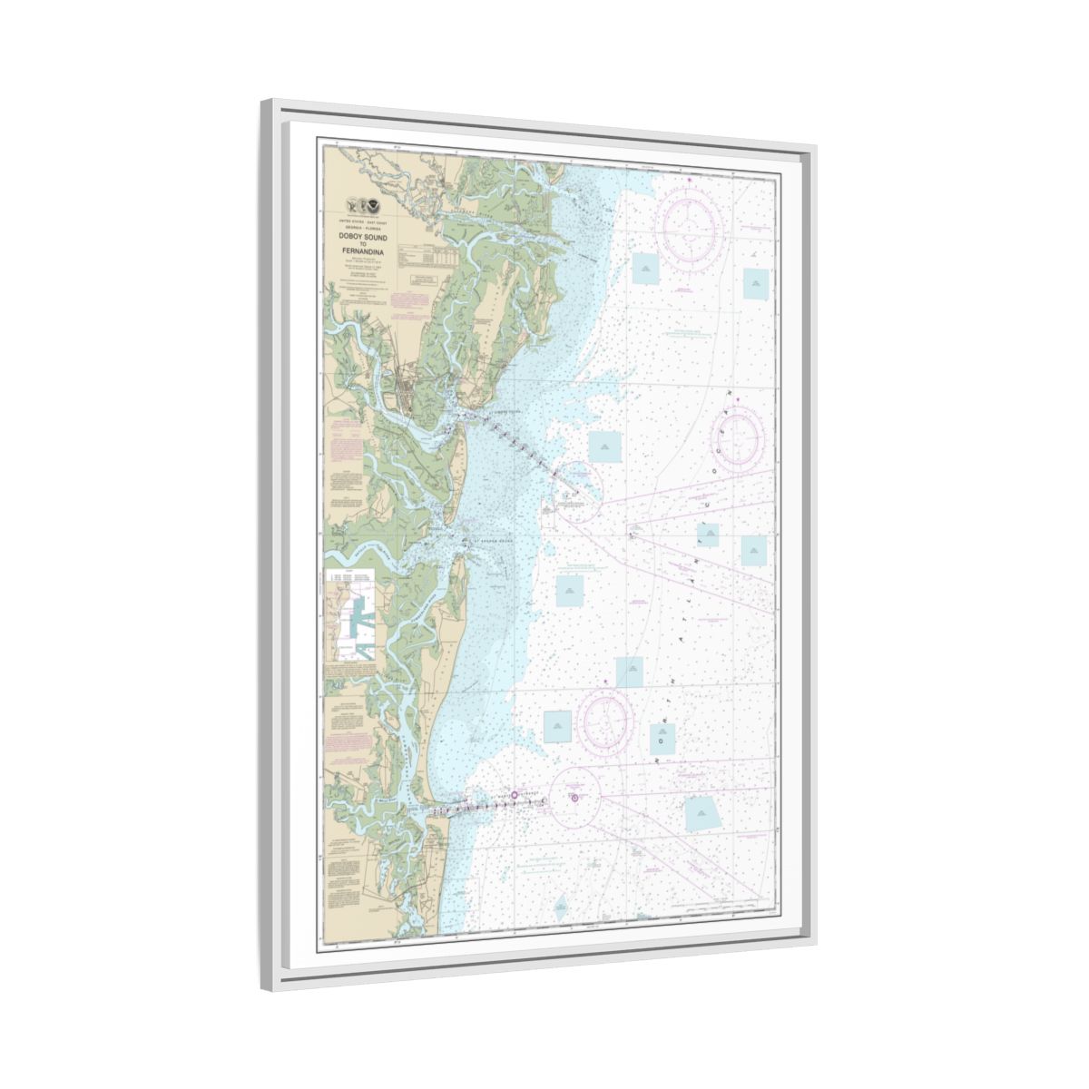 Chart 11502 Doboy Sound to Fernandina - NOAA Nautical Chart Floating Frame Canvas | 24" x 32" | 30" x 40" - White side