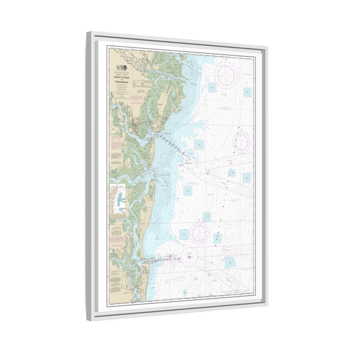 Chart 11502 Doboy Sound to Fernandina - NOAA Nautical Chart Floating Frame Canvas | 24" x 32" | 30" x 40" - White side