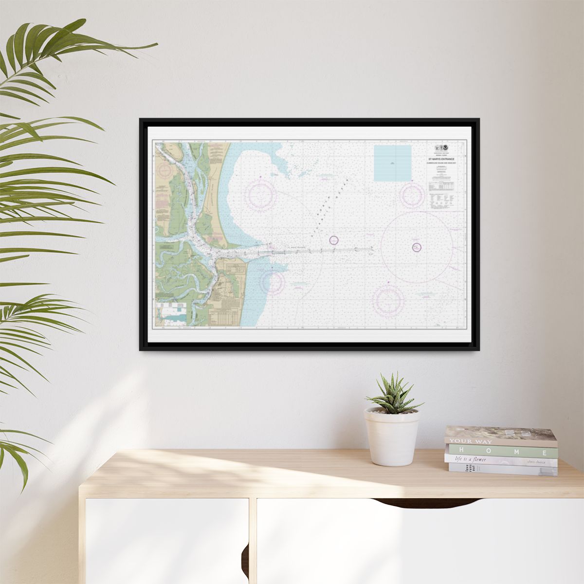 Chart 11503 St. Marys Entrance Cumberland Sound and Kings Bay - NOAA Nautical Chart Floating Frame Canvas | 30" x 20" | 36" x 24" | 48" x 32" - Black context-1
