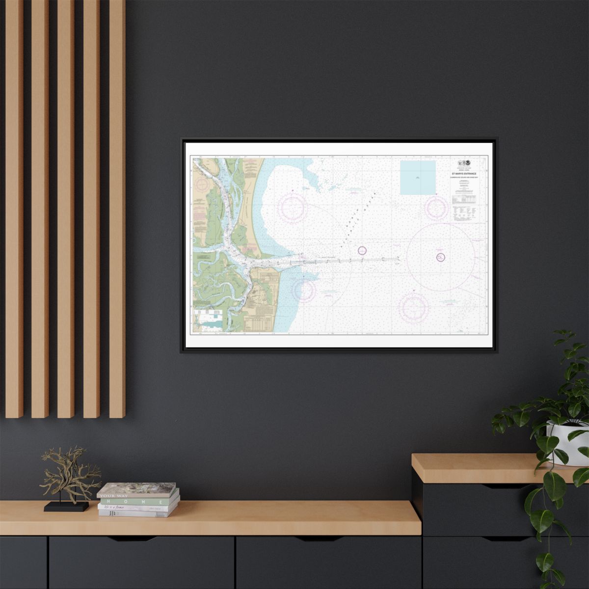 Chart 11503 St. Marys Entrance Cumberland Sound and Kings Bay - NOAA Nautical Chart Floating Frame Canvas | 30" x 20" | 36" x 24" | 48" x 32" - Black context-2