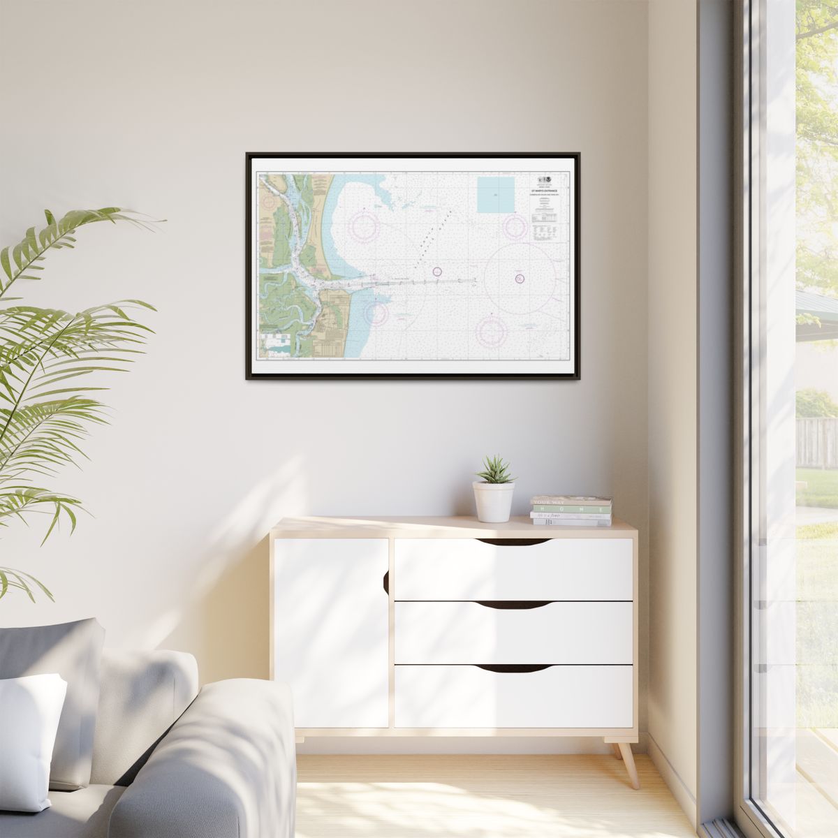 Chart 11503 St. Marys Entrance Cumberland Sound and Kings Bay - NOAA Nautical Chart Floating Frame Canvas | 30" x 20" | 36" x 24" | 48" x 32" - Espresso context-1