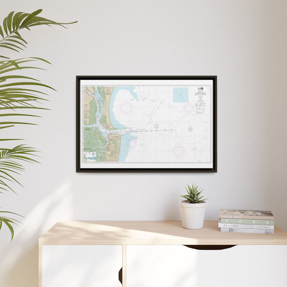 Chart 11503 St. Marys Entrance Cumberland Sound and Kings Bay - NOAA Nautical Chart Floating Frame Canvas | 30" x 20" | 36" x 24" | 48" x 32" - Espresso context-1