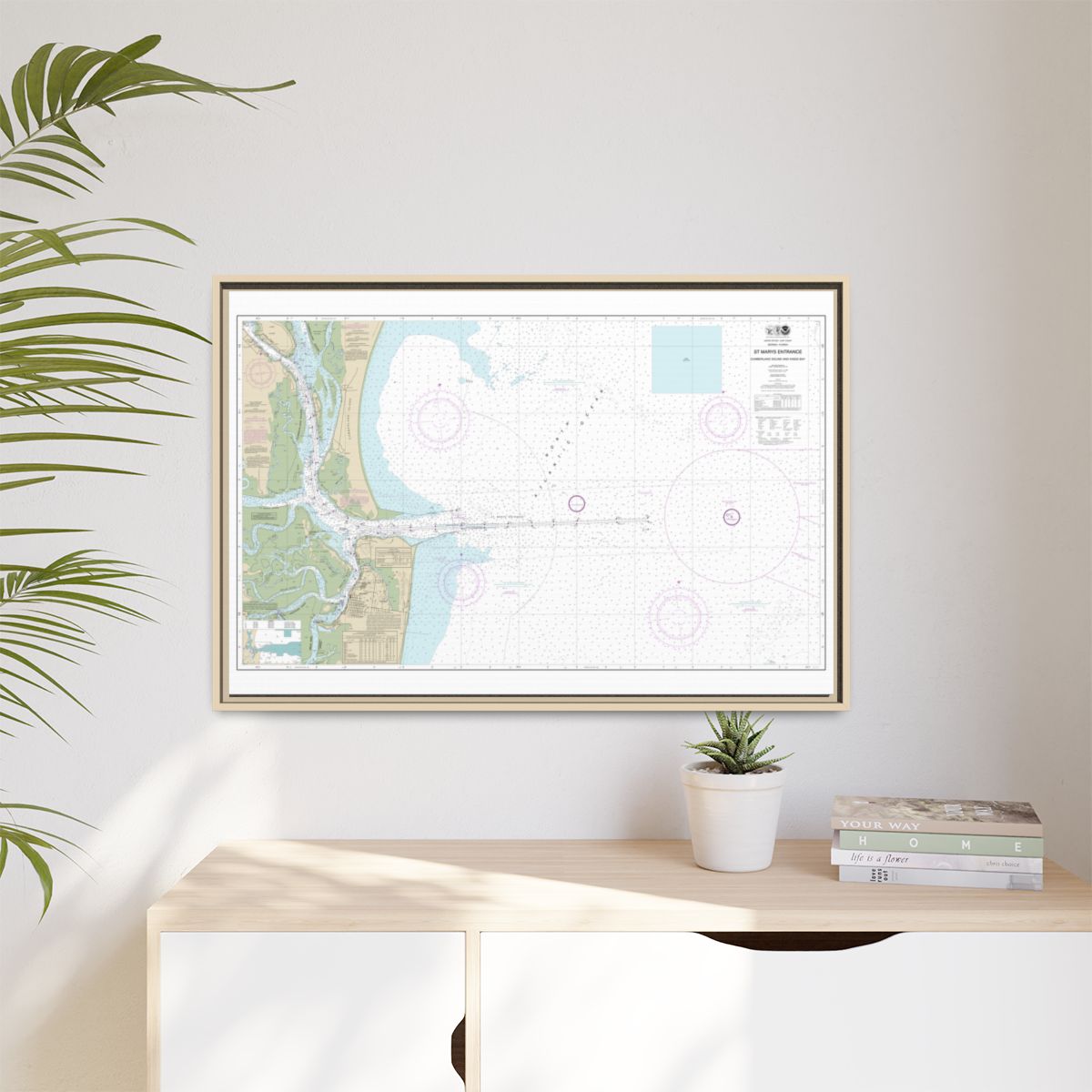 Chart 11503 St. Marys Entrance Cumberland Sound and Kings Bay - NOAA Nautical Chart Floating Frame Canvas | 30" x 20" | 36" x 24" | 48" x 32" - Natural context-1