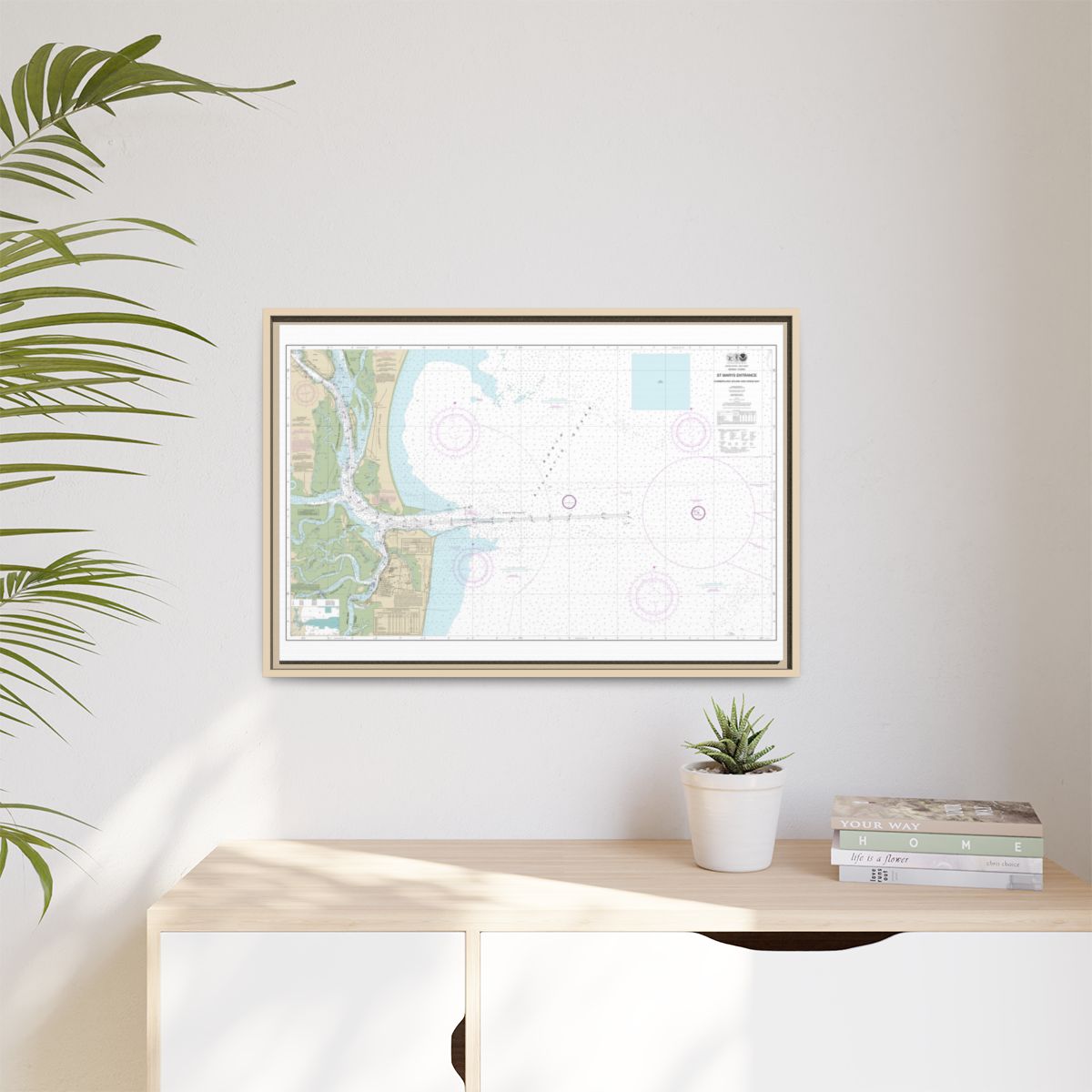 Chart 11503 St. Marys Entrance Cumberland Sound and Kings Bay - NOAA Nautical Chart Floating Frame Canvas | 30" x 20" | 36" x 24" | 48" x 32" - Natural context-1