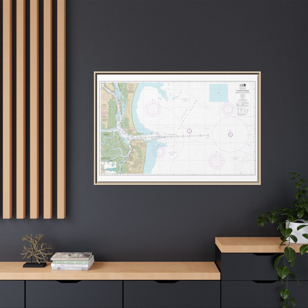 Chart 11503 St. Marys Entrance Cumberland Sound and Kings Bay - NOAA Nautical Chart Floating Frame Canvas | 30" x 20" | 36" x 24" | 48" x 32" - Natural context-2