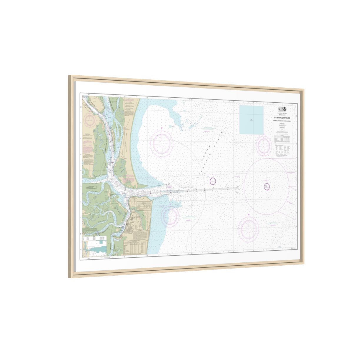 Chart 11503 St. Marys Entrance Cumberland Sound and Kings Bay - NOAA Nautical Chart Floating Frame Canvas | 30" x 20" | 36" x 24" | 48" x 32" - Natural side