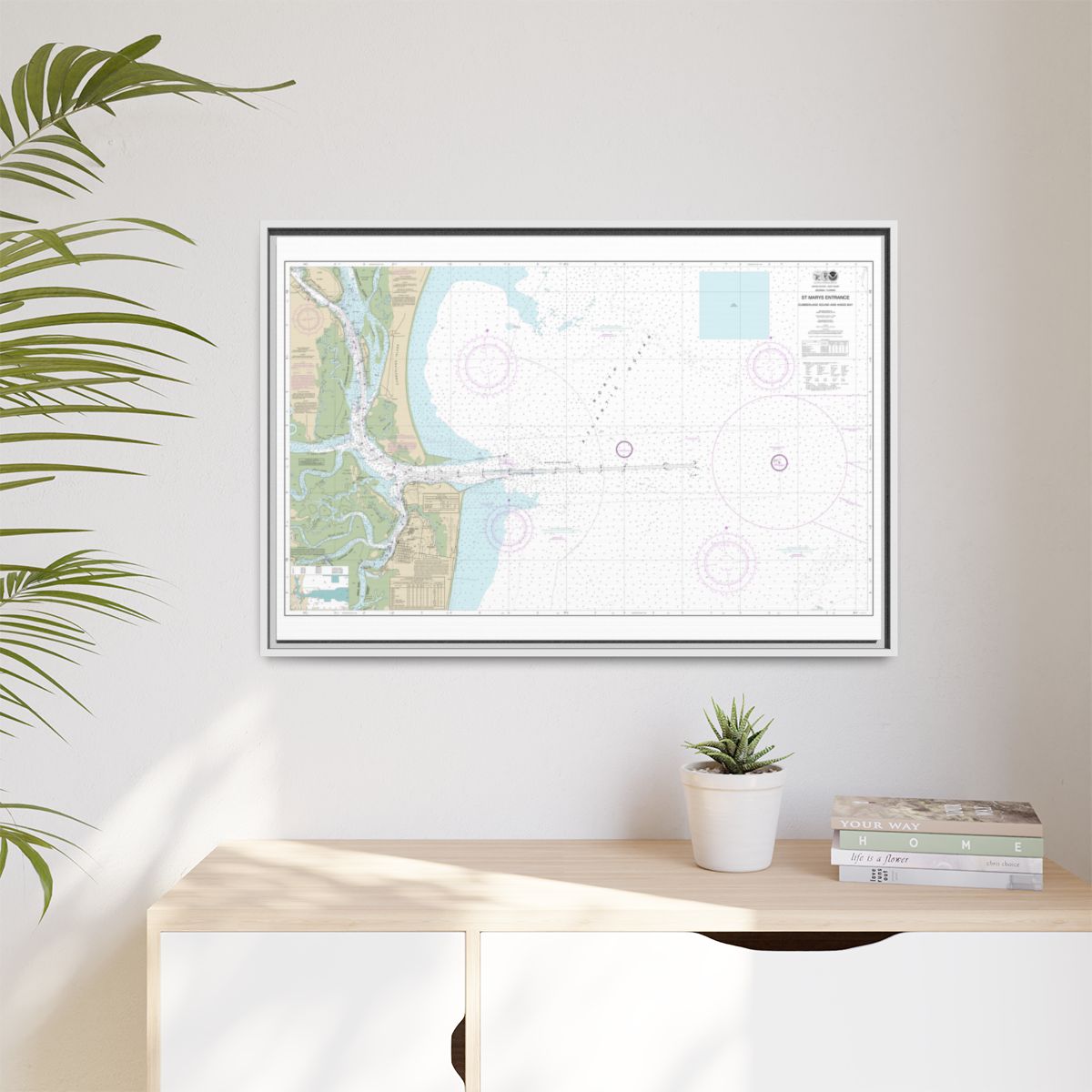 Chart 11503 St. Marys Entrance Cumberland Sound and Kings Bay - NOAA Nautical Chart Floating Frame Canvas | 30" x 20" | 36" x 24" | 48" x 32" - White context-1
