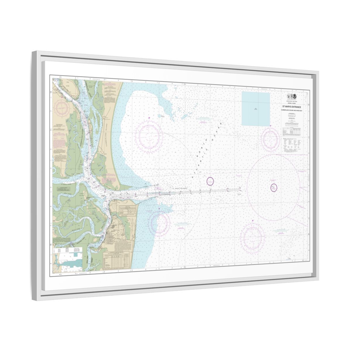 Chart 11503 St. Marys Entrance Cumberland Sound and Kings Bay - NOAA Nautical Chart Floating Frame Canvas | 30" x 20" | 36" x 24" | 48" x 32" - White side