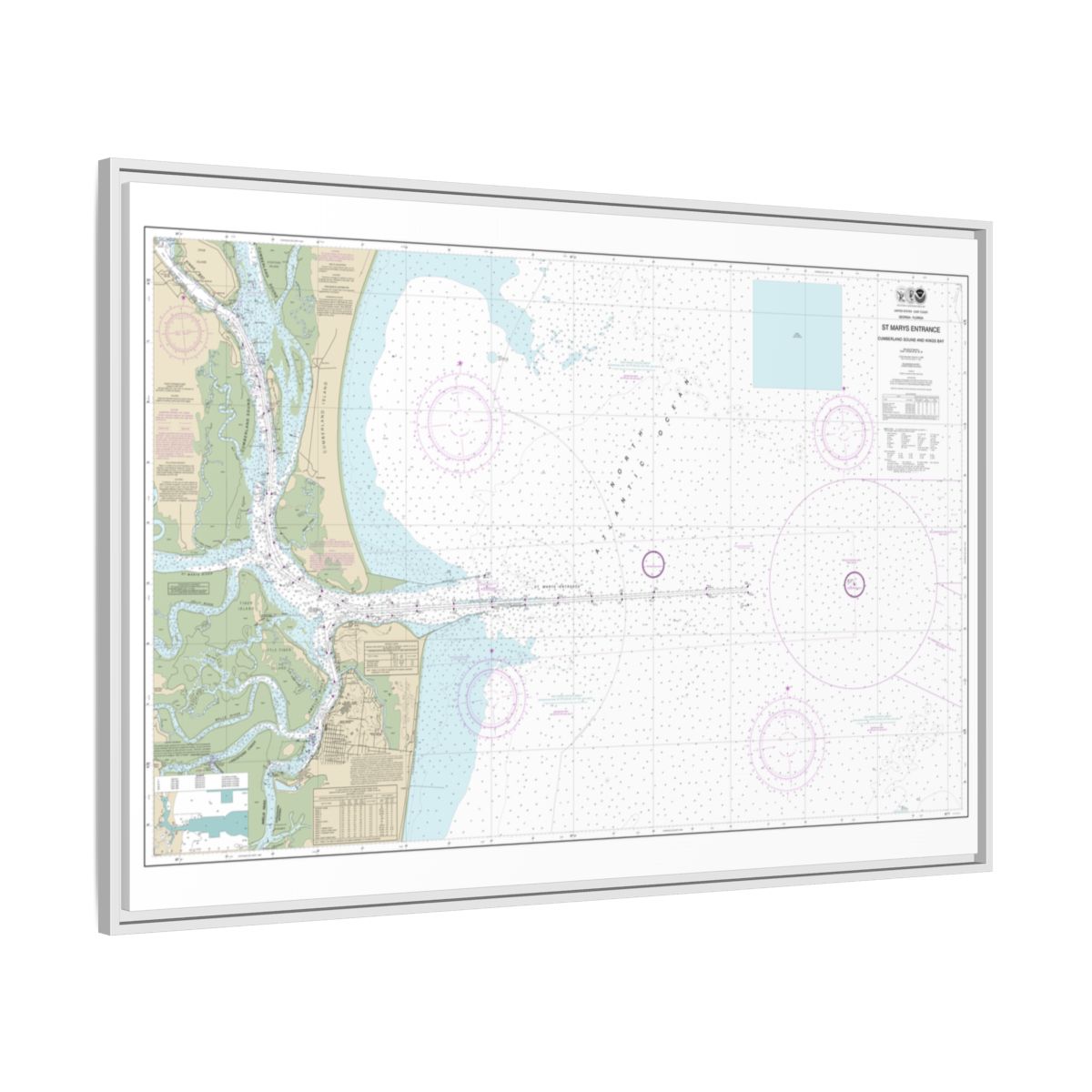 Chart 11503 St. Marys Entrance Cumberland Sound and Kings Bay - NOAA Nautical Chart Floating Frame Canvas | 30" x 20" | 36" x 24" | 48" x 32" - White side