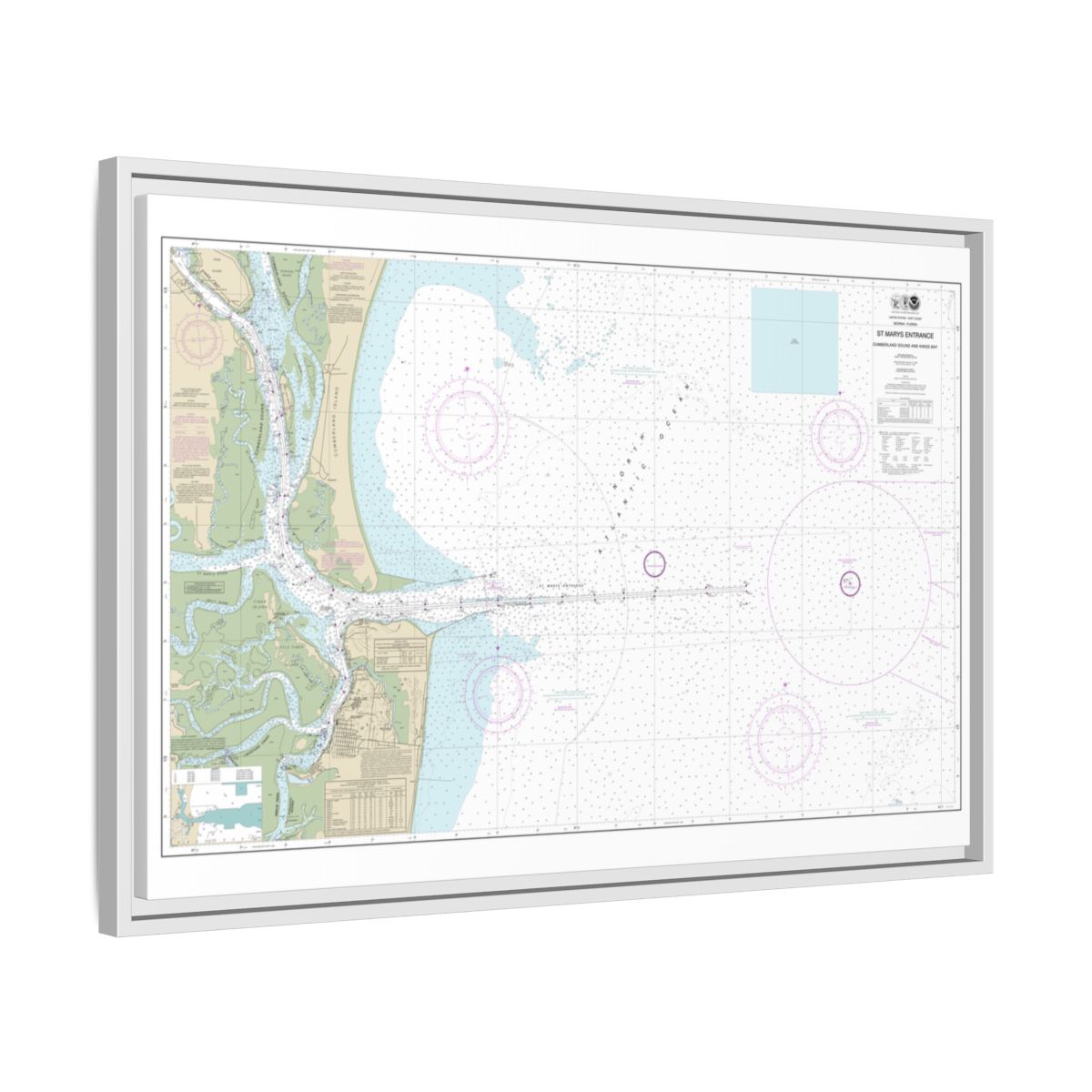 Chart 11503 St. Marys Entrance Cumberland Sound and Kings Bay - NOAA Nautical Chart Floating Frame Canvas | 30" x 20" | 36" x 24" | 48" x 32" - White side