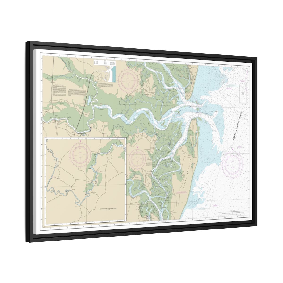 Chart 11504 St. Andrew Sound and Satilla River - NOAA Nautical Chart Floating Frame Canvas | 30" x 20" | 36" x 24" | 48" x 32" - Black side
