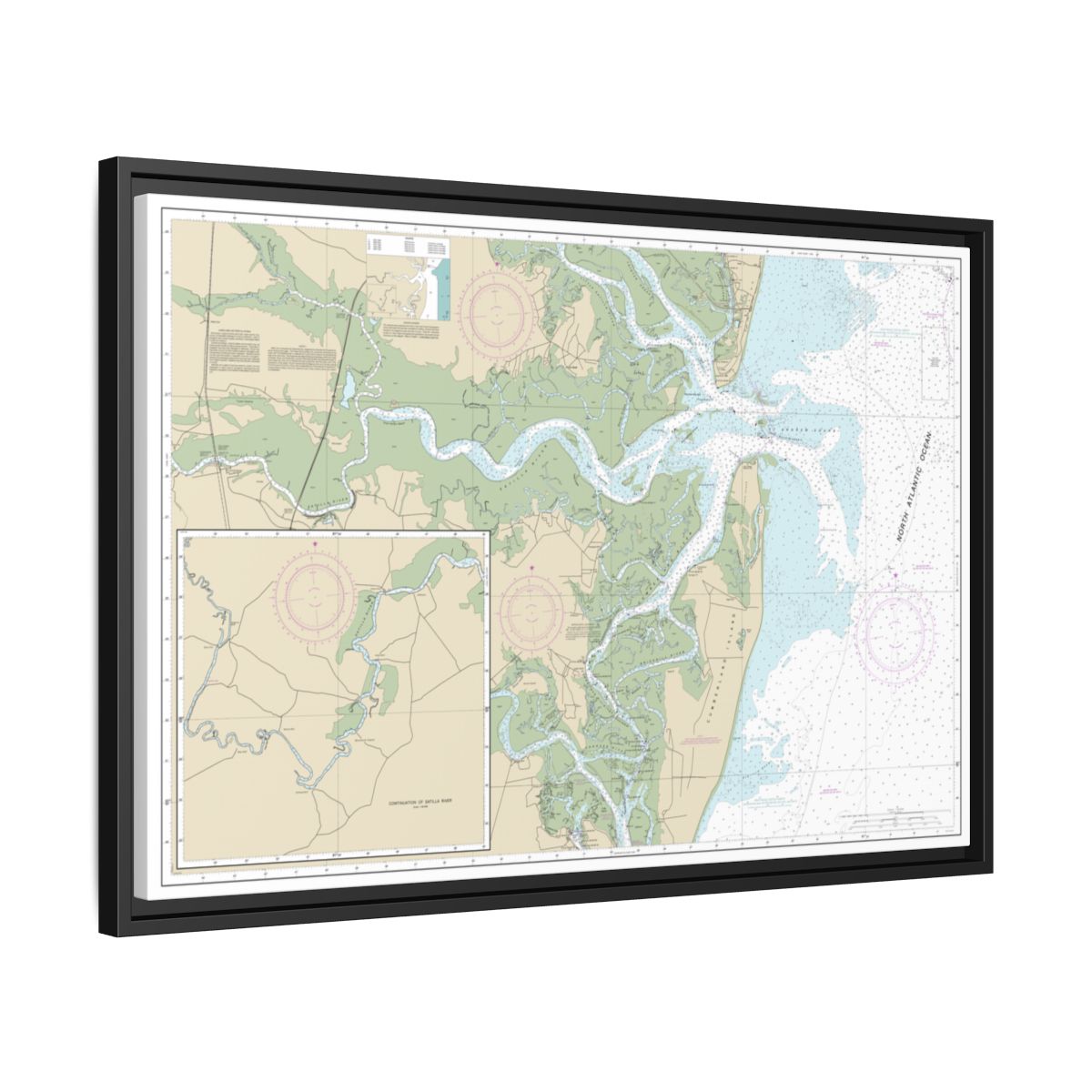 Chart 11504 St. Andrew Sound and Satilla River - NOAA Nautical Chart Floating Frame Canvas | 30" x 20" | 36" x 24" | 48" x 32" - Black side