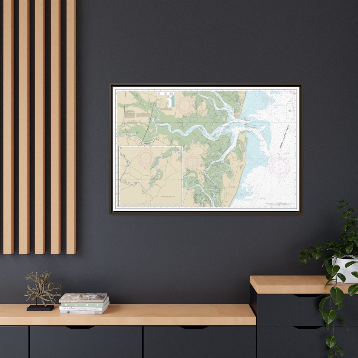 Chart 11504 St. Andrew Sound and Satilla River - NOAA Nautical Chart Floating Frame Canvas | 30" x 20" | 36" x 24" | 48" x 32" - Espresso context-2