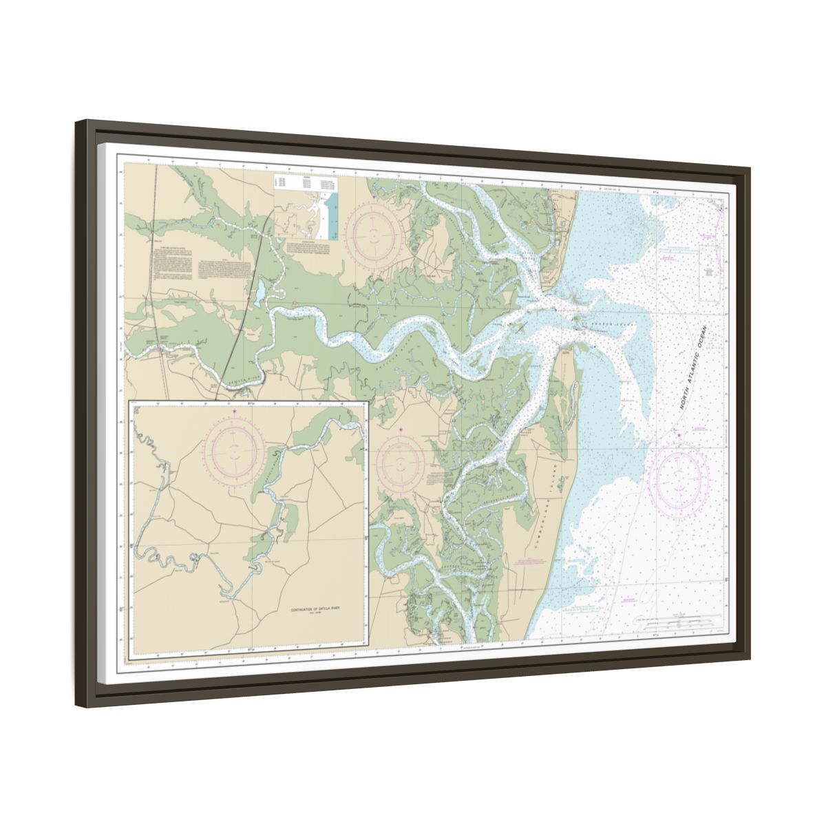 Chart 11504 St. Andrew Sound and Satilla River - NOAA Nautical Chart Floating Frame Canvas | 30" x 20" | 36" x 24" | 48" x 32" - Espresso side