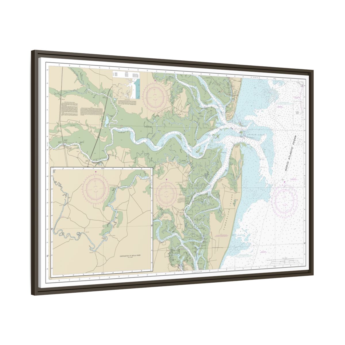 Chart 11504 St. Andrew Sound and Satilla River - NOAA Nautical Chart Floating Frame Canvas | 30" x 20" | 36" x 24" | 48" x 32" - Espresso side