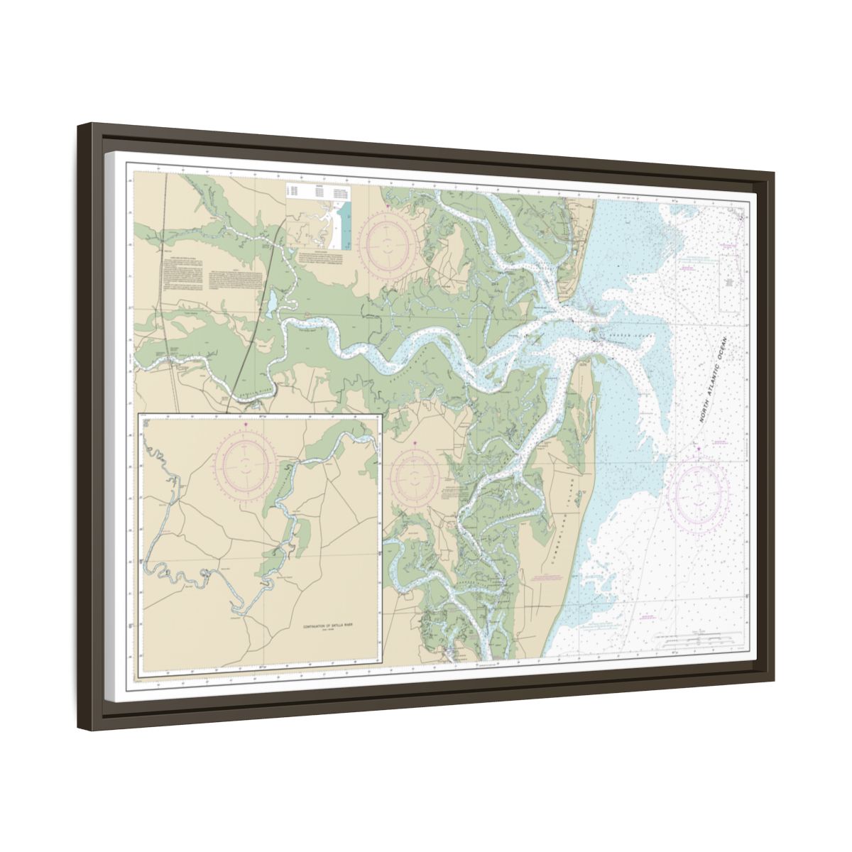 Chart 11504 St. Andrew Sound and Satilla River - NOAA Nautical Chart Floating Frame Canvas | 30" x 20" | 36" x 24" | 48" x 32" - Espresso side