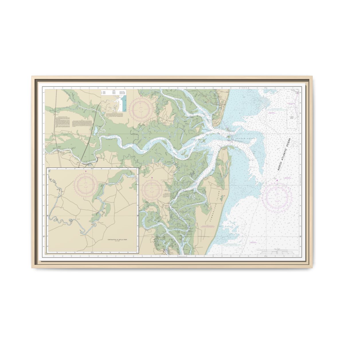 Chart 11504 St. Andrew Sound and Satilla River - NOAA Nautical Chart Floating Frame Canvas | 30" x 20" | 36" x 24" | 48" x 32" - Natural front