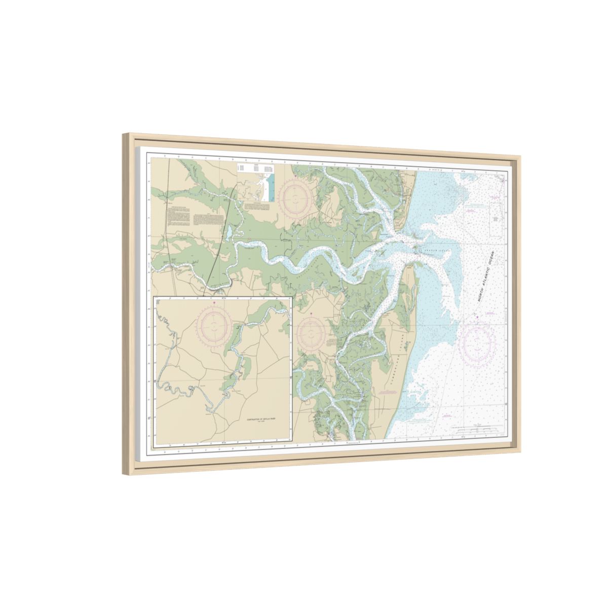 Chart 11504 St. Andrew Sound and Satilla River - NOAA Nautical Chart Floating Frame Canvas | 30" x 20" | 36" x 24" | 48" x 32" - Natural side